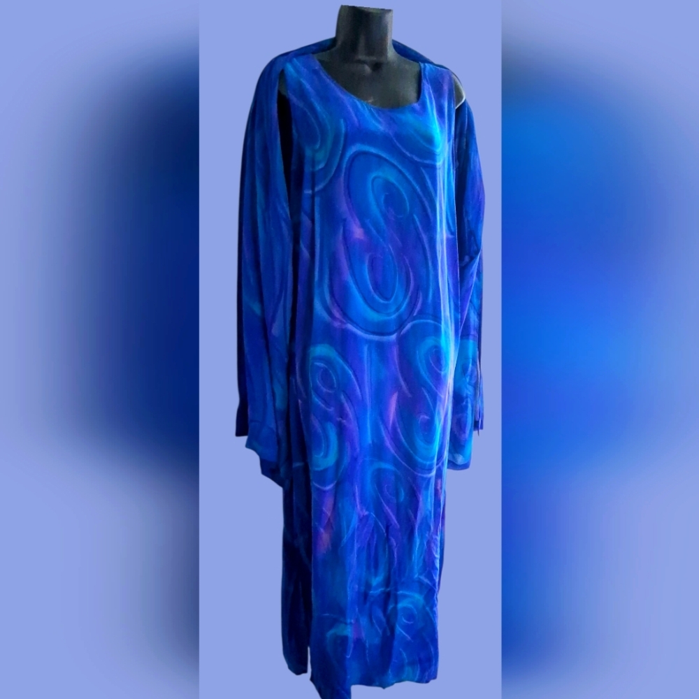 Elegant Blue Swirl W/Cardigan Dress By: SIMPLY SILK [SIZE 1X]